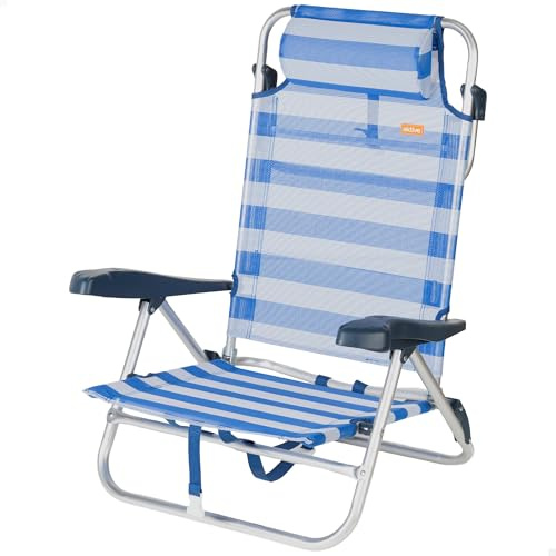 AKTIVE Silla de Playa Plegable, A Rayas, Textileno y Aluminio, 47x49x82 cm, 8 Posiciones, 110 kg, 2.52 kg