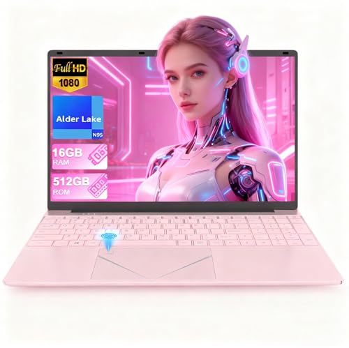PINSTONE Ordinateur Portable 15,6 Pouces Rose, 16 Go DDR4 RAM, 512 Go SSD