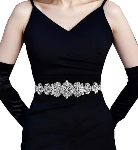 TOPQUEEN Cinturón para Boda, Novia, Faja, Dama de Honor, Baile Con Brillantes (S325), Negro, Talla Única