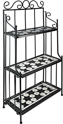 TecTake - Estantería de Metal Mosaico, 3 Estantes en Mosaico de Piedra, Armazón de Metal Curvado (Negro-Blanco)