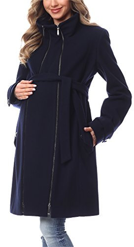 Be Mammy Damen Umstandsmantel Wolle Wintermantel BE20-225 (Marineblau, 34)