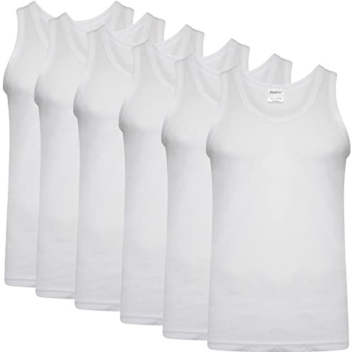 Mens 100% Cotton Summer Weight Singlet Vests Underwear/White / (Pack of 6) (Large 41-43 (104-109 cms))