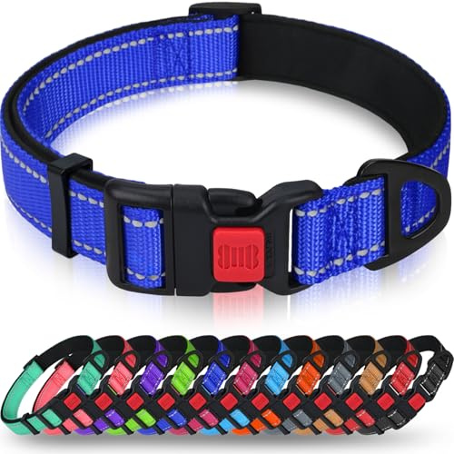 Taglory Reflekterande hundhalsband i nylon med säkerhetsspänne, justerbara husdjurshalsband med mjuk neoprenstoppning för små och medelstora hundar