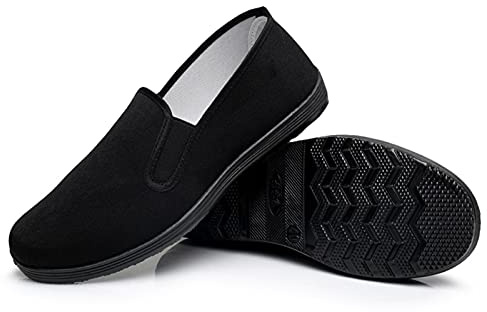 Zapatillas Chinas de Kung Fu de Lona para Artes Marciales, Zapatos de Tai Chi, Suela de Goma, Unisex, Todo Negro, Talla EU 35 (225cm)