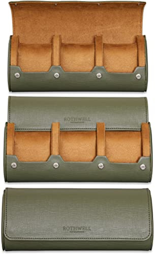 ROTHWELL Reiseetui für 3 Uhren | robuster tragbarer Schutz, passend für alle Armbanduhren und Smartwatches bis zu 50 mm (grün/hellbraun)