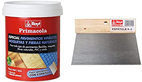Rayt 555-09 Primacola C-15 Adhesivo acrílico especial para pavimentos de PVC, pavimentos vinílicos, moquetas + Espátula dentada metálica A2 para aplicación de adhesivos.
