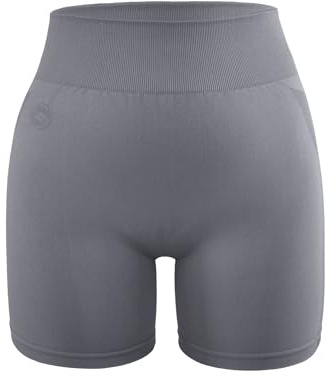 STARK SOUL® Kurze Sport Leggings Damen, Seamless, Opaque, Fitnessshort, Farbe: Grau, Größen: S