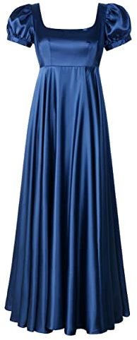 Vestidos de regencia para mujer, vestido Bridgerton, Jane Austen, vestido de gala, cintura imperio, Azul, 4