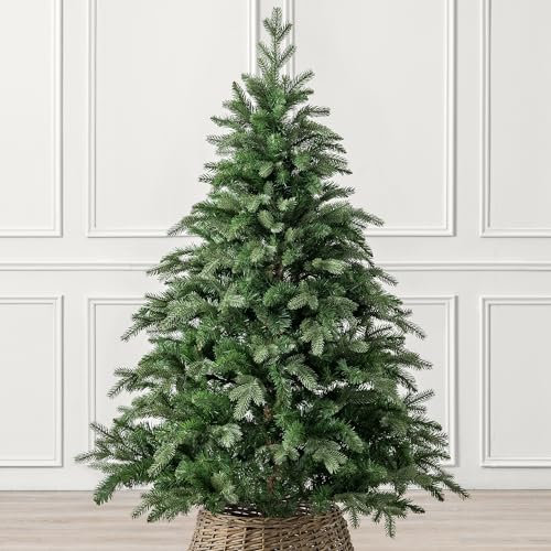 CHRISTOW Artificial Christmas Tree 5ft, Realistic Fraser Fir with Lifelike PE & PVC Tips, Natural Bushy Shape, Hinged Branches, Twist-Lock Poles, Green Metal Stand for Easy Display, 150cm x 105cm