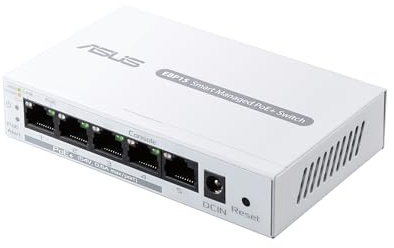 ASUS ExpertWifi EBP15 - Switch PoE+ gestión de 5 Puertos GbE, 4 Puertos PoE+, 60 W, Compatible con Puntos de Acceso PoE, cámaras IP, teléfonos VoIP, gestión centralizada con Router ExpertWiFi