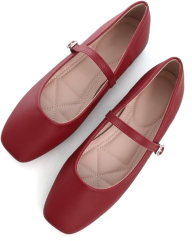 TN TANGNEST Ballerine in pelle da donna, comode, con punta quadrata, senza lacci, morbide, stile retrò Mary Jane, F rosso., 39.5 EU