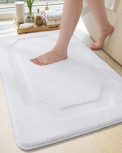 COLOR&GEOMETRY Badematte Badteppich rutschfest Waschbar, 44 x 76 cm Absorbierende Badvorleger Weiche Badezimmerteppich, Badematte Weiß für Badezimmer, Dusche, Badewanne, Waschküche