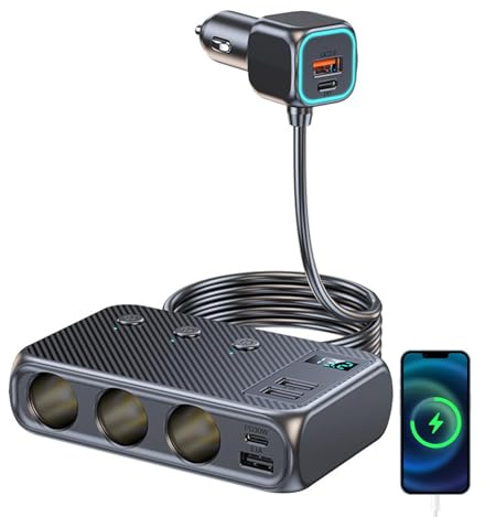 Billaddare splitter, bil cigarettändare splitter, bil splitter 3 uttag, bil laddare splitter LED spänningsdisplay, bil power splitter, 6-ports snabb 9 i 1 laddare för lastbil, bil 12V 14V kompatibel