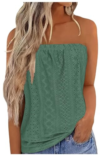2026 Femmes Bustier Bandeau Tops Sexy Été Tunique sans Manches Vest T-Shirt Floral Debardeur Ample Chemise sans Bretelle Haut Dos Nu Blouse Couleurs Pures Haut Tendance Doux Confortable