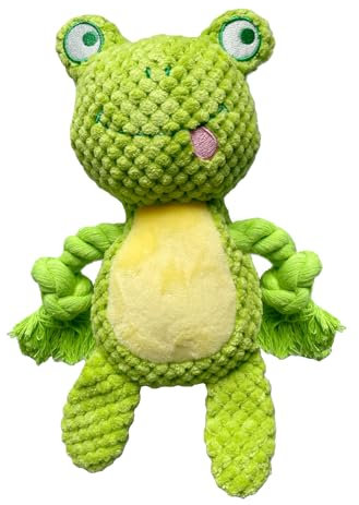 YUREMEEY Quietschendes Hundespielzeug, Plüsch Welpen Spielzeug, Kuscheltier Tauziehen Plüschhundespielzeug, Interaktives Spielzeug mit Knitterpapier, für Welpen Kleine Mittlere Hunde, Frosch