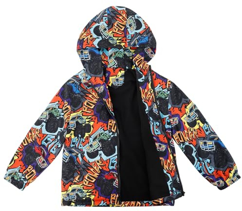 LACOFIA Veste Imperméable Enfant Garçon avec Doublure Polaire Veste Chaud Coupe Vent à Capuche Blouson de Pluie Automne/Hiver pour Enfant Gribouillis 9-10 ans