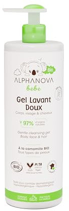 ALPHANOVA Baby Waschgel, weich, 2-in-1, natürlich und Bio – Gesicht, Körper, Haar – Bio-zertifiziert – 400 ml