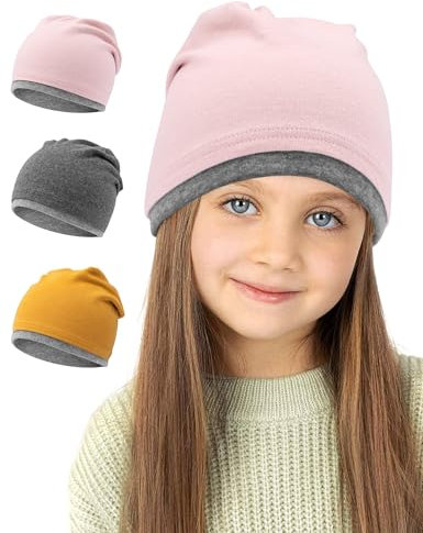 Kiiwah Beanie Mütze Kinder, 95% Baumwolle Kindermütze für 2-8 Jahren Mädchen Jungen, Winter Wärme Strickmützen (Rosa)