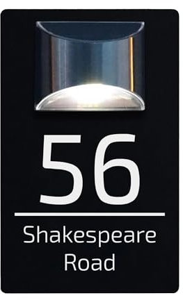 Housics Personalised House Numbers Plaques with Solar Light – Waterproof Composite Aluminium Door Number Plaques for Wall, Custom House Sign with House Number & Street Name (160mm X 280mm, Black)