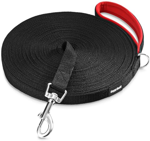HAPPY HACHI Guinzaglio da Traino per Cani, 3 m/5 m/10 m/15 m/20 m/25 m/30 m/33 m, in Nylon con Cinturino, per Cani di Taglia Grande e Piccola (Nero,30M)