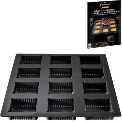 Flexipan Moule Petit Beurre - 12 Biscuits Tablette Chocolat, Sablés, Gateau Maison - Cuisson Homogène, Antiadhésif, Multi-Usages - Accessoire Moulage Petit Ecolier, Patisserie, Cuisine