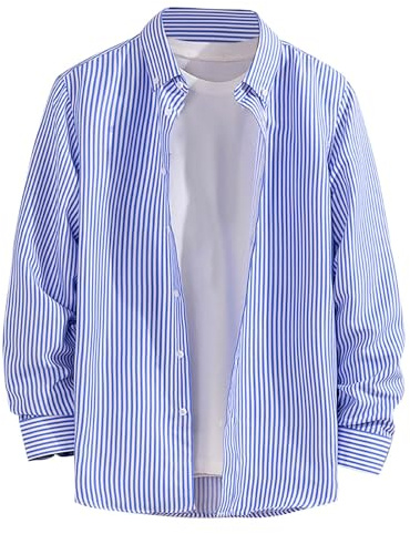 Chemise rayée à manches longues pour homme - Coupe droite - Légère - Séchage rapide - Respirant - Rayures - Décontractée, bleu clair, L
