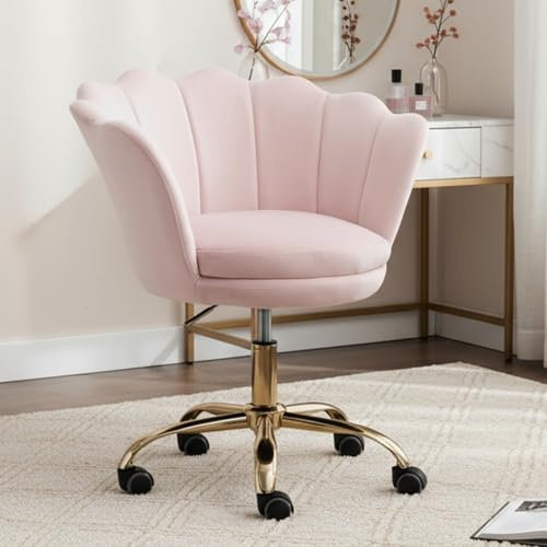 chairus Modern kontorsstol sminkbordsstol med svängbart ben, fåtölj med tjock kudde för sovrum/kontor (ljusrosa)