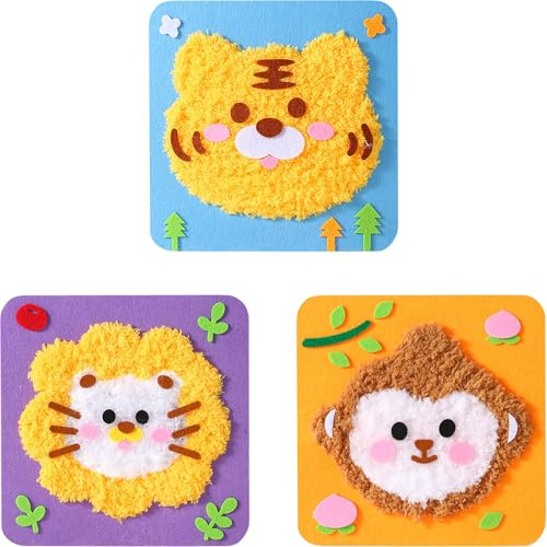 Lot de 3 kits de broderie et de couture à faire soi-même – Kit de fabrication de poupées d'animaux de dessin animé avec fil, aiguilles, tissu – Cadeau créatif, fournitures d'art adaptées aux débutants
