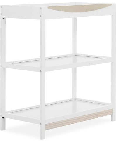 Dream On Me Emerson Baby Changing Table – Compact Modern Changing Station with 2 Open Shelves, New Zealand Pinewood, Easy-to-Clean Non-Toxic Finish, Space-Saving Nursery Storage – Vintage White Oak