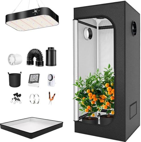 Odlingstält kit med 200 W LED fullt spektrum växtljus, timer och hygrometer, 600D Oxfordtyg för inomhusväxter och grönsaker, lämplig för trädgårdsskötsel