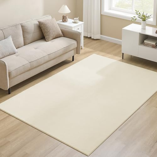 SONGMICS Alfombra, 160 x 230 cm, Alfombra Antideslizante, Decoración del Hogar, para Salón, Dormitorio, Lavable a Máquina, Estilo Moderno, Beige Capuchino TAR013LZ02