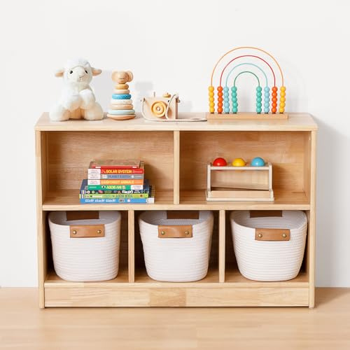OOOK Rubber Wood 5-Compartment Kids Shelf, 90 cm L Toy Storage Shelf | 18mm Rubberwood, Rounded Edges, Kid Reachable Height, Suitable for Kids Room, Playroom, Nursery, Classroom etc.