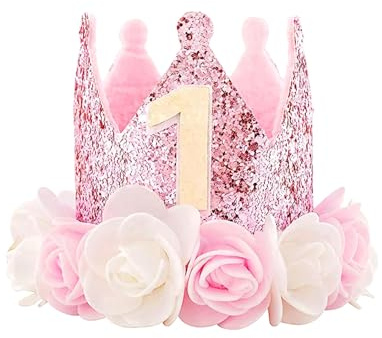 HUVZOR 1 años Corona Cumpleaños, Tortas de Corona Cumpleaños bebe Corona Princesa Niña Decoración de Cumpleaños, Regalo para Cumpleaños Niñas, Fiesta para Niños