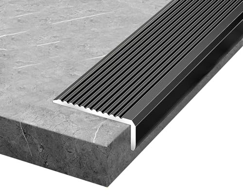 Profilo Paragradino in Alluminio 90cm x 30mm x 20mm, Profilo per Bordi Scale a Forma di L, per Gradini Interni ed Esterni(Zwart)