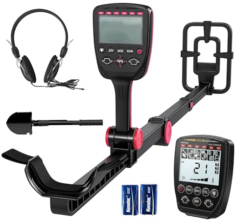 Outsunny Metal Detector Pieghevole per Adulti, Rilevatore di Metalli Oro Impermeabile IP68 con Bobina, Display LCD, 4 Modalità, Borsa, Pala, Cuffie, Asta Telescopica Regolabile, per Spiaggia Giardino