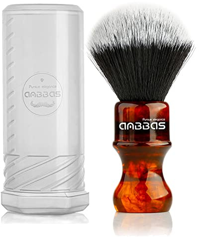 Anbbas Synthetic Badger Shaving Brush with Resin Handle,Nylon Bristles Hair Lathering Foam Brush for Men Travel Professional Wet Shaving(Amber,24 mm Knot)