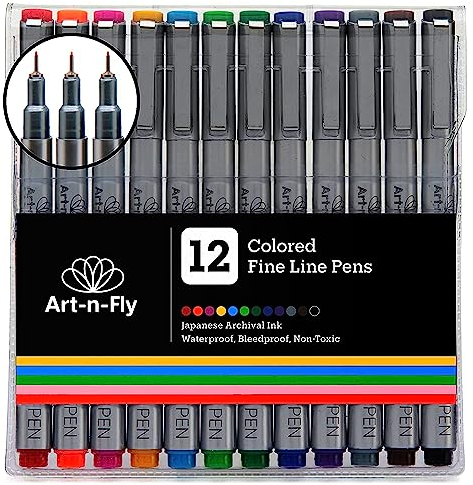 Art-n-Fly Fine Point Tip Micron Pen 0.3mm - Multi Colored Fineliner Pens | Waterproof, No Bleed & Quick-Dry Fine Point Pens with Japanese Archival Pigment Ink for Drawing, Coloring, Detailing