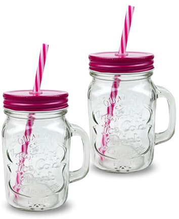 G4GADGET 2 tarros de cristal de 500 ml, para fiestas, con tapas y popotes