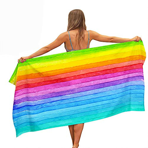 Surwin Strandhandtuch Mikrofaser, Strandtuch Sommer Strandtücher Leicht Schnelltrocknend Sand Proof Saugfähig Handtücher Handtuch für Strand Schwimmen, Streifen Drucken (Regenbogen,80x160cm)
