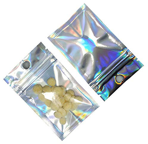 WACCOMT Pack 100 st. dragkedja Mylar foliepåse, 6 x 10 cm | Luktsäker, tryckförslutning, klart fönster, hängande hål, återförslutningsbar, för mat och kaffebönor