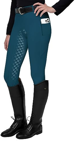 FitsT4 Sports Horse Riding Ladies Women Silicon Full SEAT Jodhpurs Equestrian Gym/Yoga Leggings Tights Breeches Equine,Navy Blue,XL