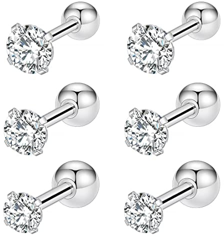 3 Paires Acier Inoxydable Boucles d'Oreilles Homme Femme Fille Clou d Oreille, Boucle d'Oreille Hommes Diamant, Boucle d Oreille Homme, Boucle d'Oreille Diamant Piercing 3/4/5MM