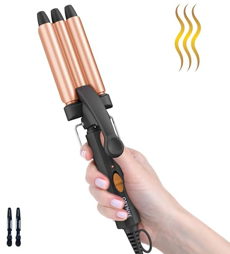ORYNNE Crimper Hair Tool for Short Hair, 1/2 Inch Mini Crimper for Tight Beach Waves, Mini 3 Barrel Curling Iron with Argan Oil Infused, Beach Waves Curling Iron, Easy to Use