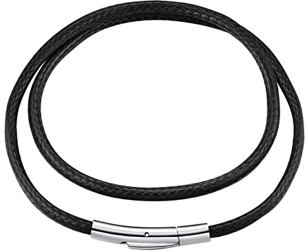 FindChic Lederband mit Hebeldruck Verschluss 3mm Kette aus schwarzem Echtleder ohne Anhänger Modernes Kautschukseil 51cm lang geflochtene Lederkette geschenkideen für Damen Herren Jungen