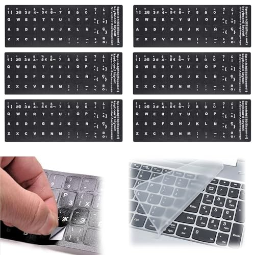 Pegatinas para Teclado Español de Repuesto,Universales Calcomanías de Teclado de Repuesto,Pegatinas de Teclado para el Ordenador portátil del Ordenador Negro,con Cubierta del Teclado,7pcs