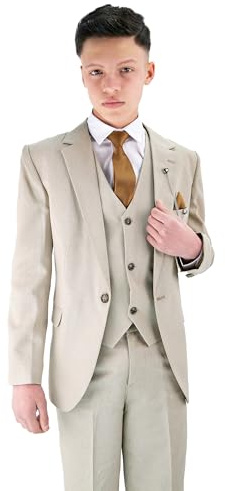 Boys Textured 8-Piece Formal Suit - Slim Fit for Pageboy, Wedding 133 Beige Sizes 14 Years UK
