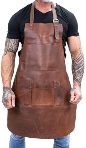 WLDOCA Delantal de Cuero con Bolsillo, Delantal de Doble Capa Microfibra, Delantal de Cuero Colgante de Cuerpo Completo para Barista, Bar, Chef, Barbacoa, Camarero,A