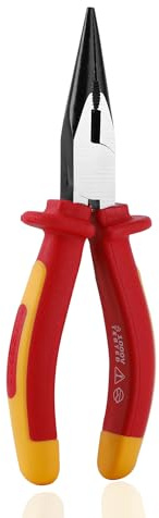 WISEPRO 6 Inch 1000V Insulated Long Nose Pliers, Insulated Long Nose Side-Cutting Pliers with Straight/Bent Jaw for Electricians