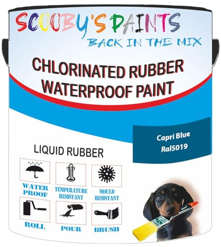 Scooby's Paints Chlorinated Rubber Waterproof Paint, Liquid Rubber (Capri Blue Ral5019, 0.5 Liters)