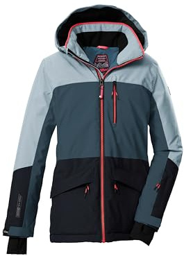killtec Niñas Chaqueta de esquí/chaqueta funcional con capucha y protección contra la nieve KSW 208 GRLS SKI JCKT, dunkel denim/hell rauchblau/schwarz blau, 164, 43562-000